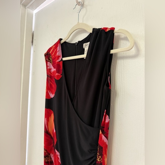Vtg Cache Dress Stretch Black Draped Faux Wrap w Large Poppies Floral Print - Picture 5 of 5